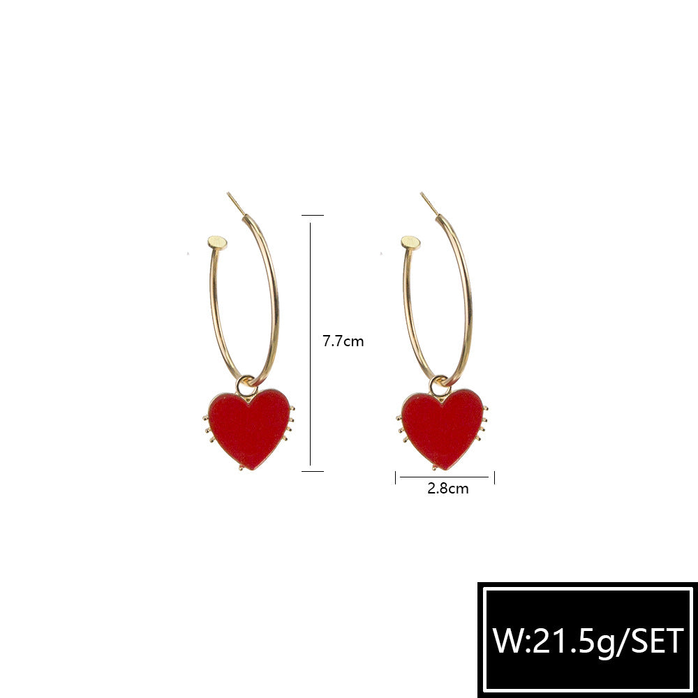 New Peach Heart-Shaped Alloy Color Drip Earrings