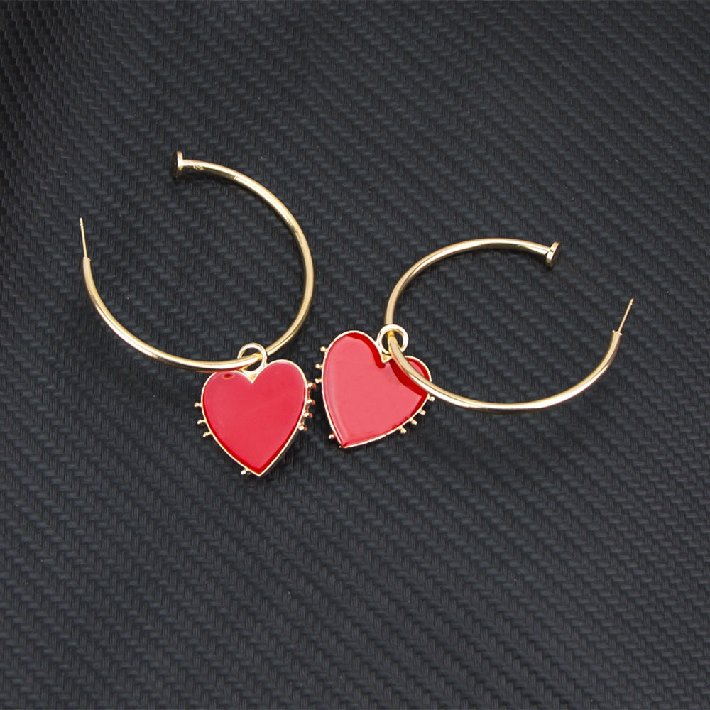 New Peach Heart-Shaped Alloy Color Drip Earrings