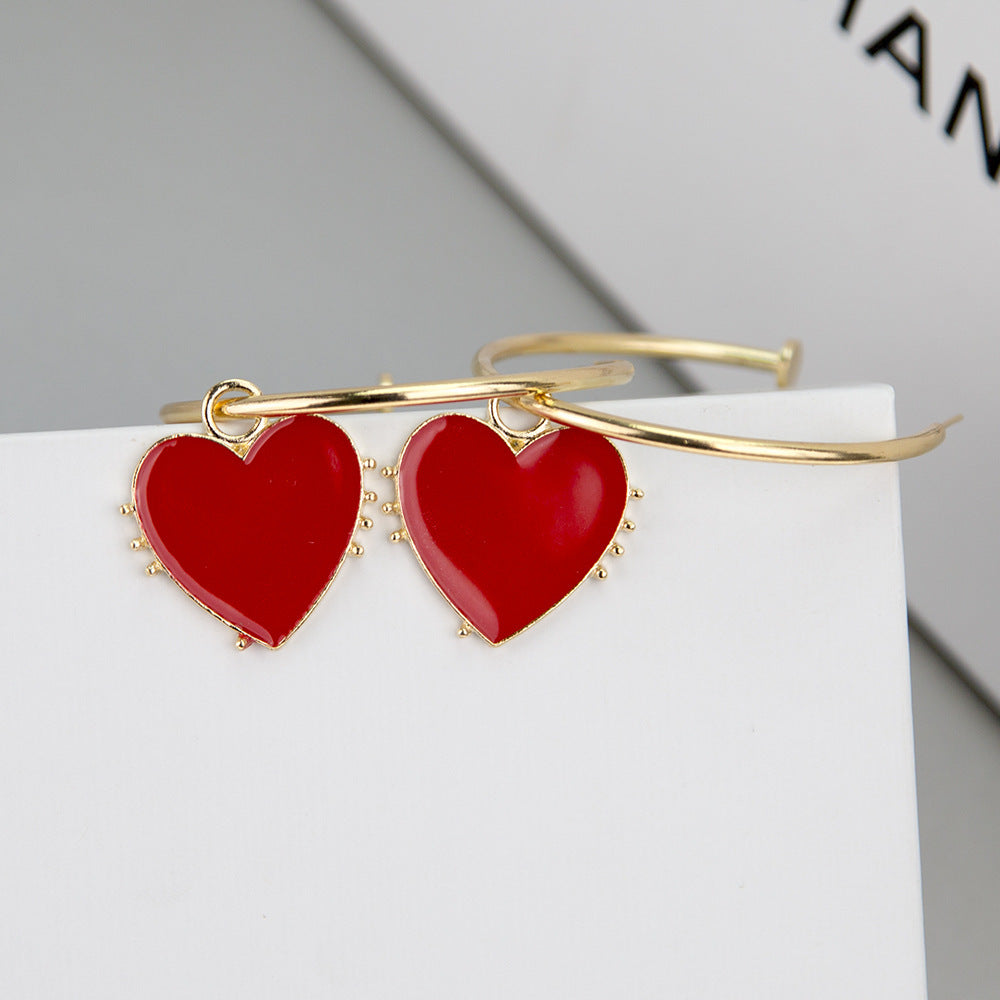 New Peach Heart-Shaped Alloy Color Drip Earrings