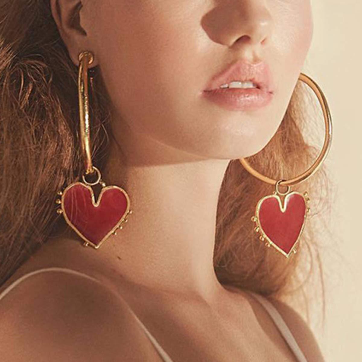 New Peach Heart-Shaped Alloy Color Drip Earrings