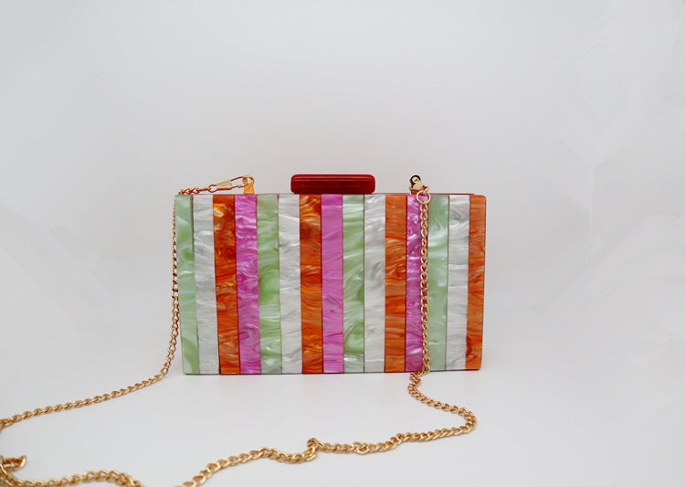 Striped Acrylic Dinner Bag - Pearlescent Clutch Handbag