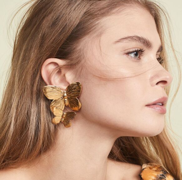 Alloy Double Butterfly Earrings Retro Gold Exaggerated Earrings