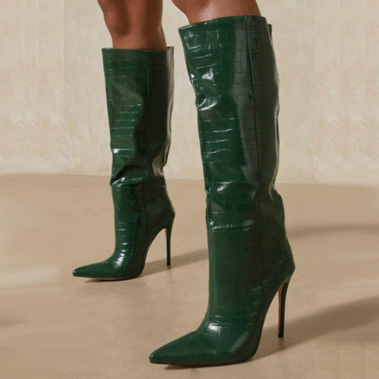 Pointed Toe Wide Calf Stiletto Boots