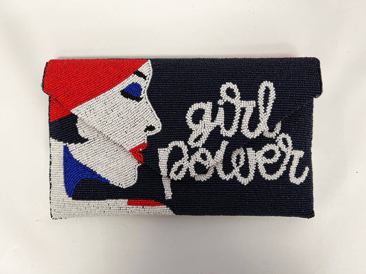 BEADED A GIRL POWER POP ART CLUTCH